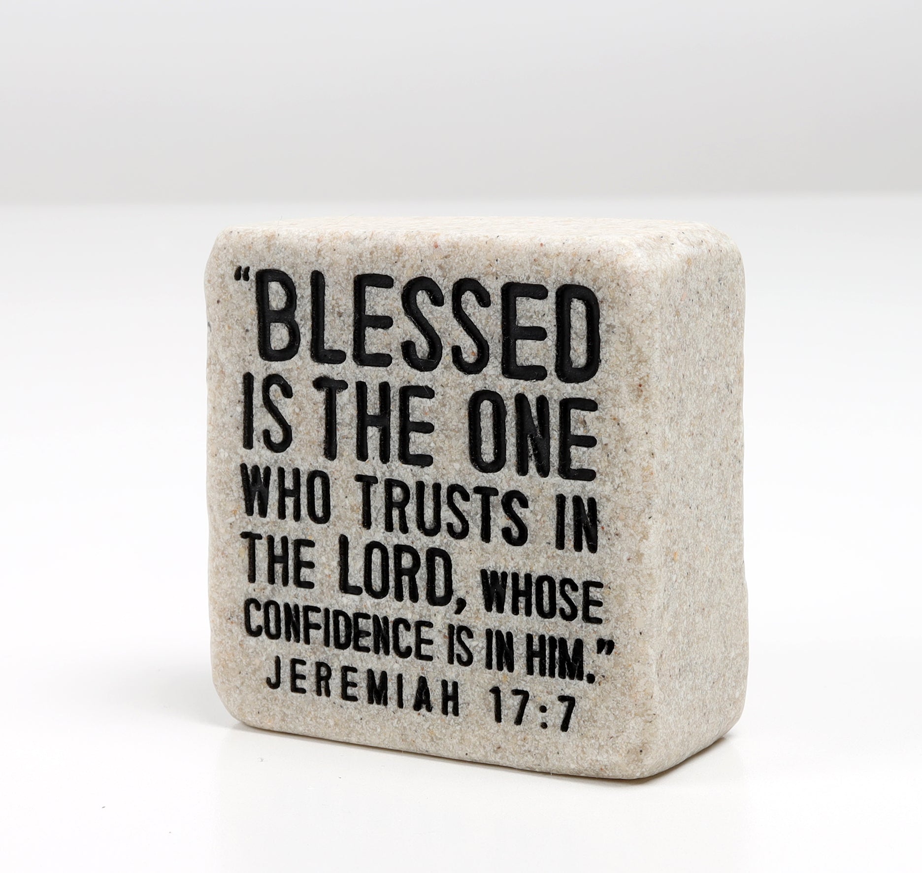 Stone Scripture Block: Blessed Engraved, Square (Jer 17:7)