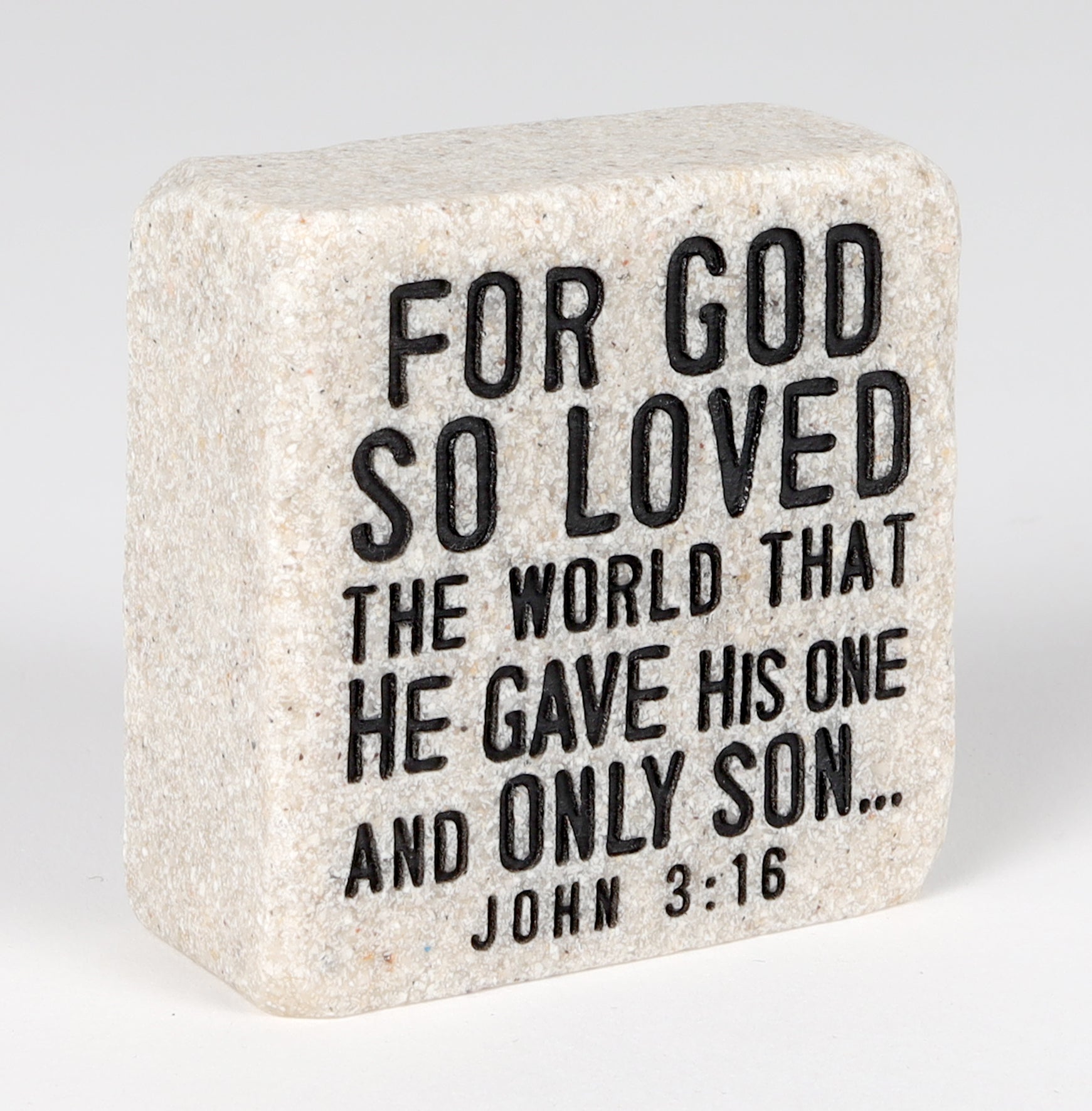 Stone Scripture Block: God's Love Engraved, Square (John 3:16)
