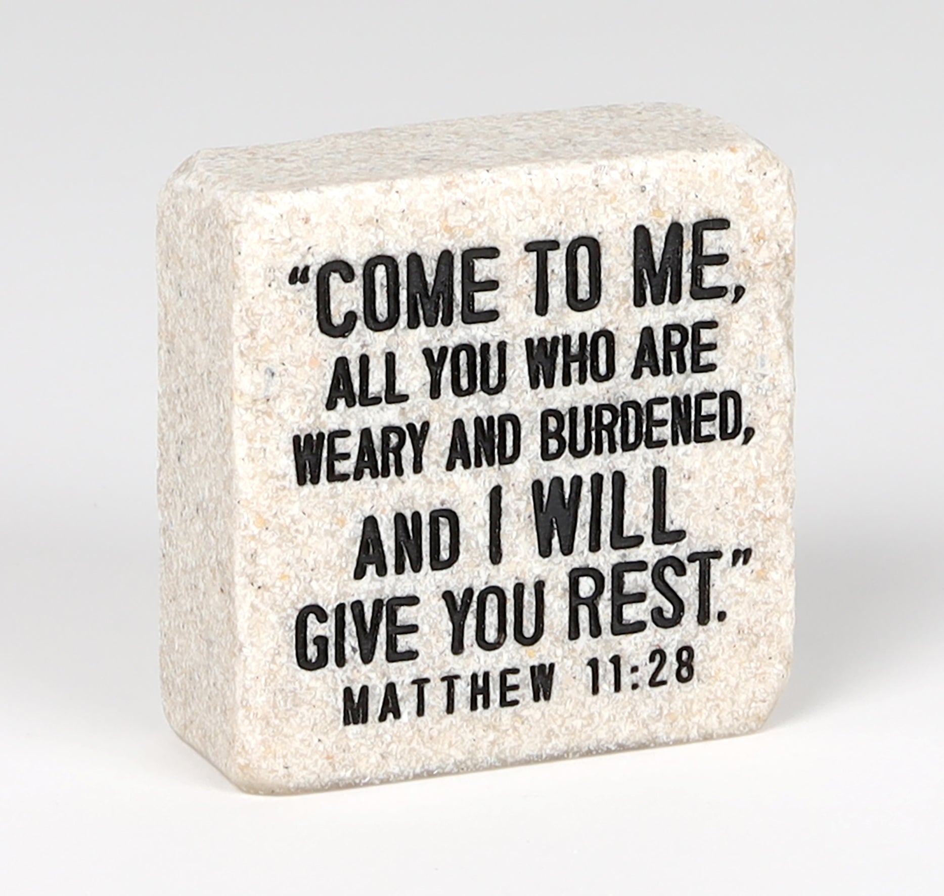 Stone Scripture Block: Come to Me Engraved, Square (Matt 11:28)