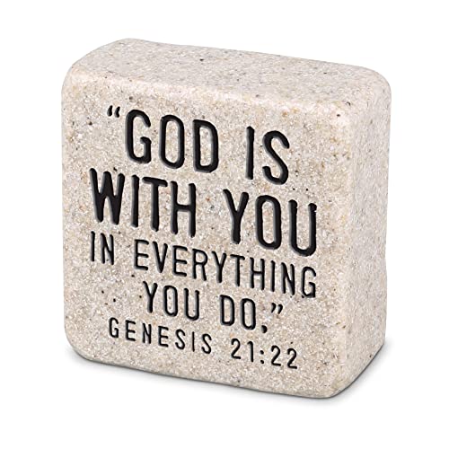 Cast Stone Block: Scripture Stone, God is With You (Genesis 21:22)
