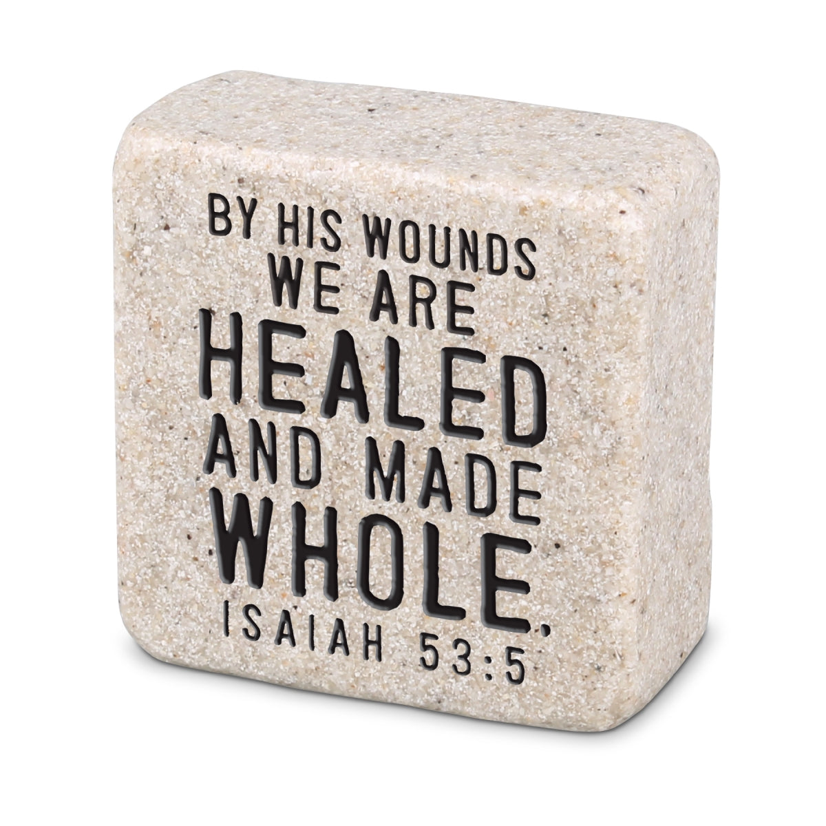 Cast Stone Block: Scripture Stone, Healed and Made Whole (Isaiah 53:5)