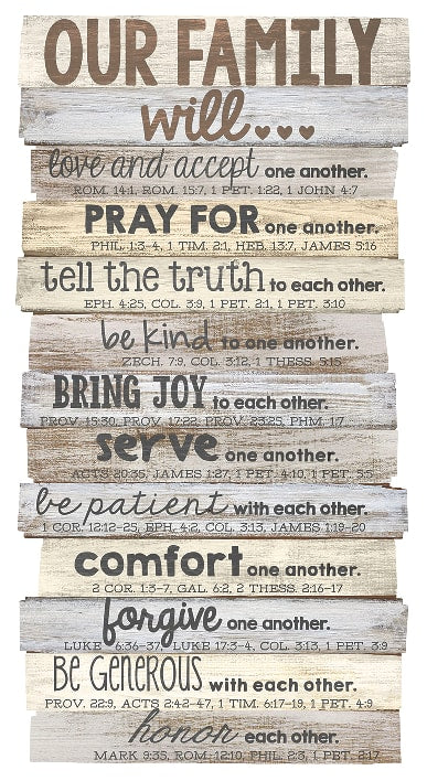 Wall Plaque: Our Family Will... (Stacked Wood)