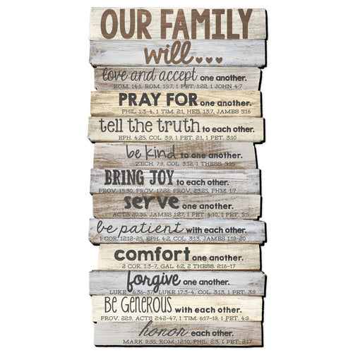 Plaque: Our Family Will, Mdf/Paper, Large, Stacked Wood