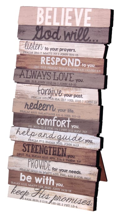 Tabletop Plaque: Believe, Mdf/Paper, Stacked Wood