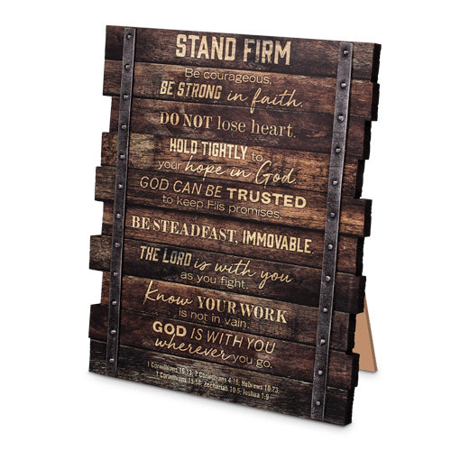 Tabletop Plaque: Stand Firm, Wood Planks Farmhouse Industrial (Various Scripture Verses)