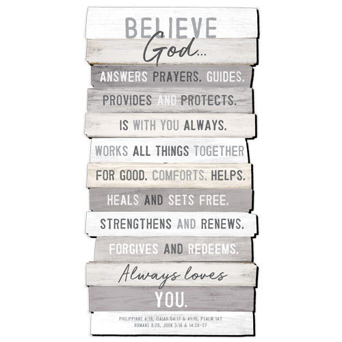 Wall Plaque: Believe, Stacked Wood, Mdf, Wall-Hanger Included