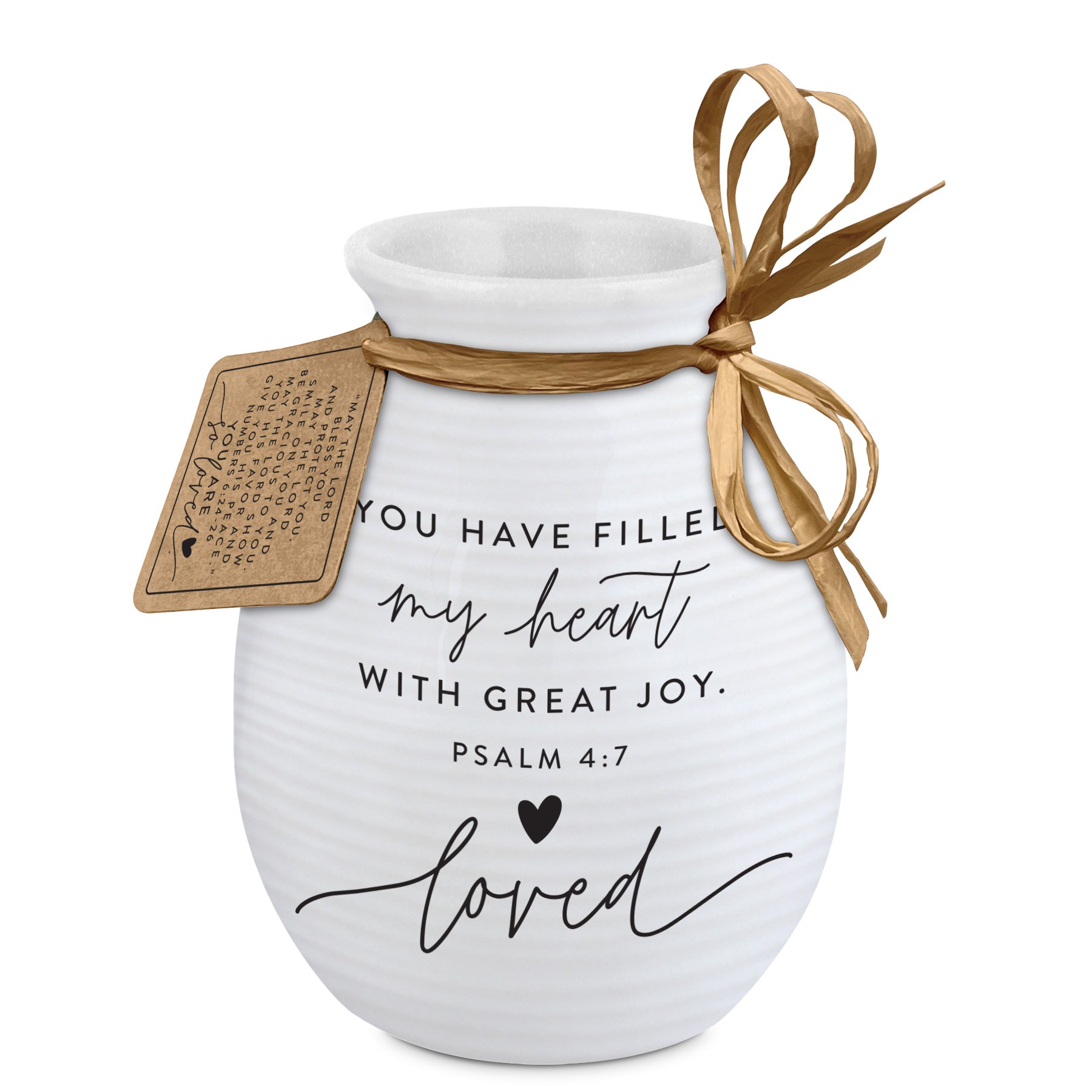 Ceramic Vase: Hold Onto Hope, Loved, White, Textured (Psalm 4:7)