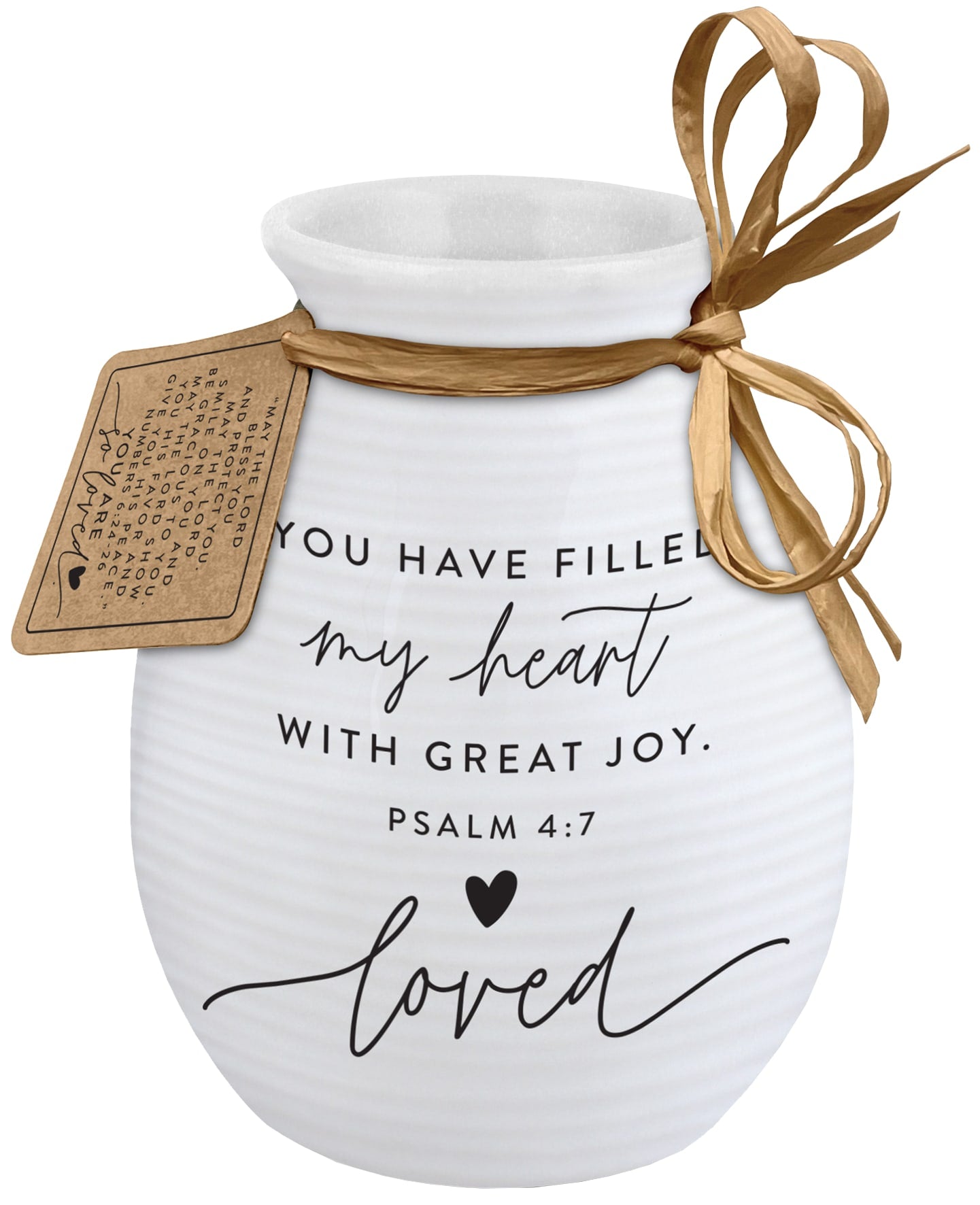 Ceramic Vase: Hold Onto Hope, Loved, White, Textured (Psalm 4:7)