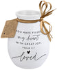 Ceramic Vase: Hold Onto Hope, Loved, White, Textured (Psalm 4:7)