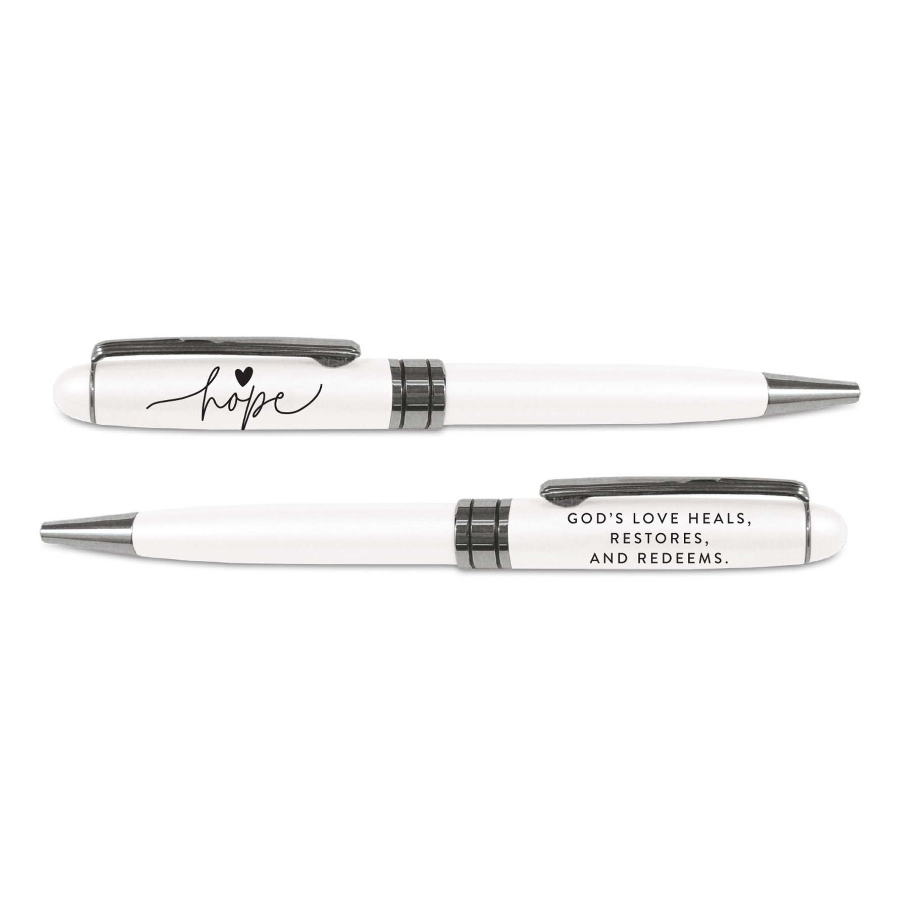 Metal Pen: God's Love White (Jer. 30:14, Psalm 103: 2-5)