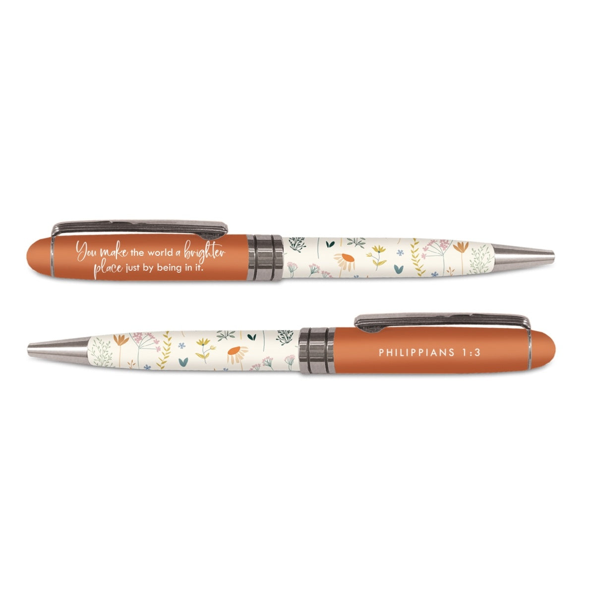 Metal Pen: You Make the World (Phil. 1:3) Orange/Floral (Blooming Joy)