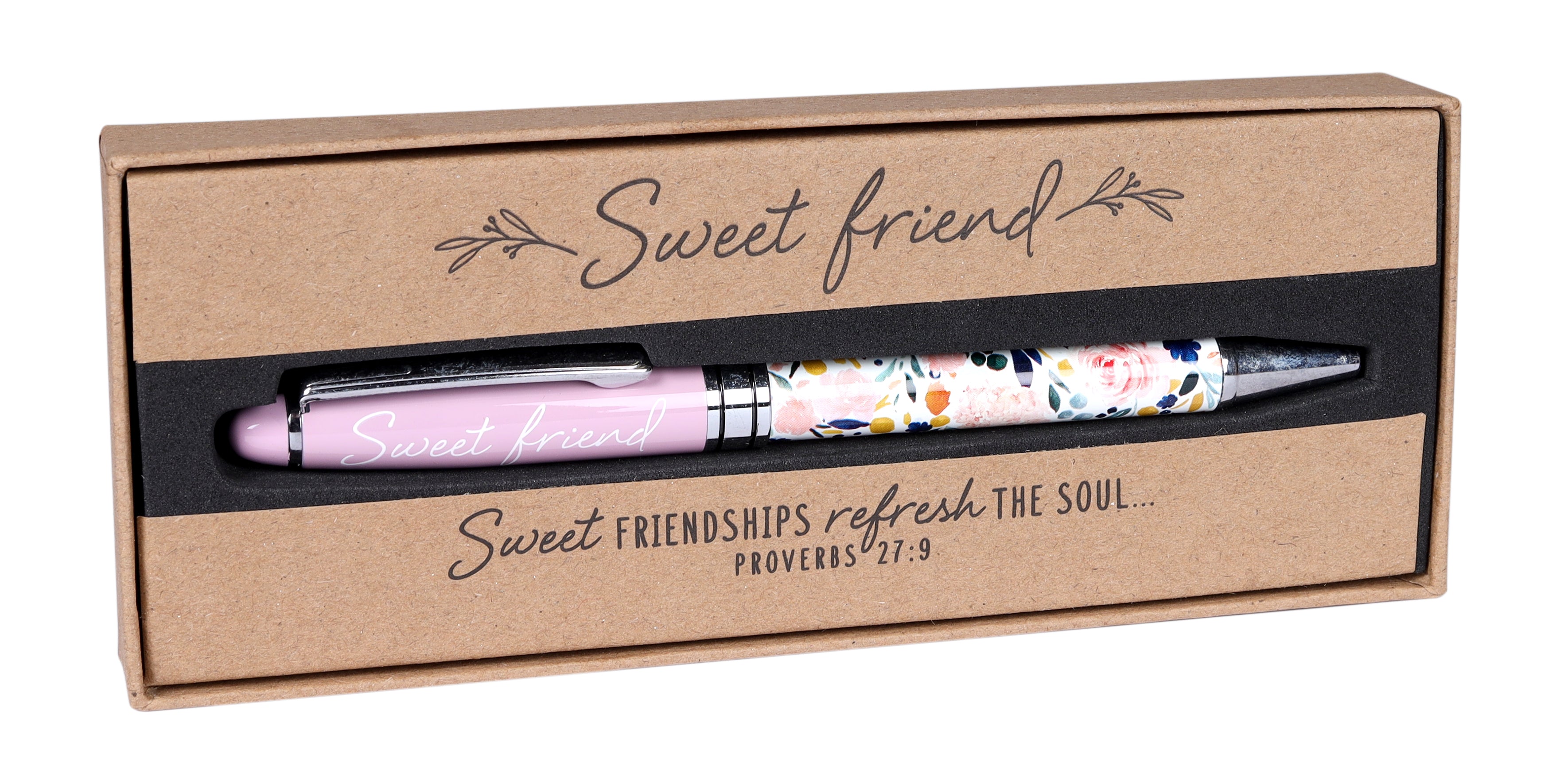 Metal Pen: Sweet Friend Watercolour Blooms (Proverbs 27:9)
