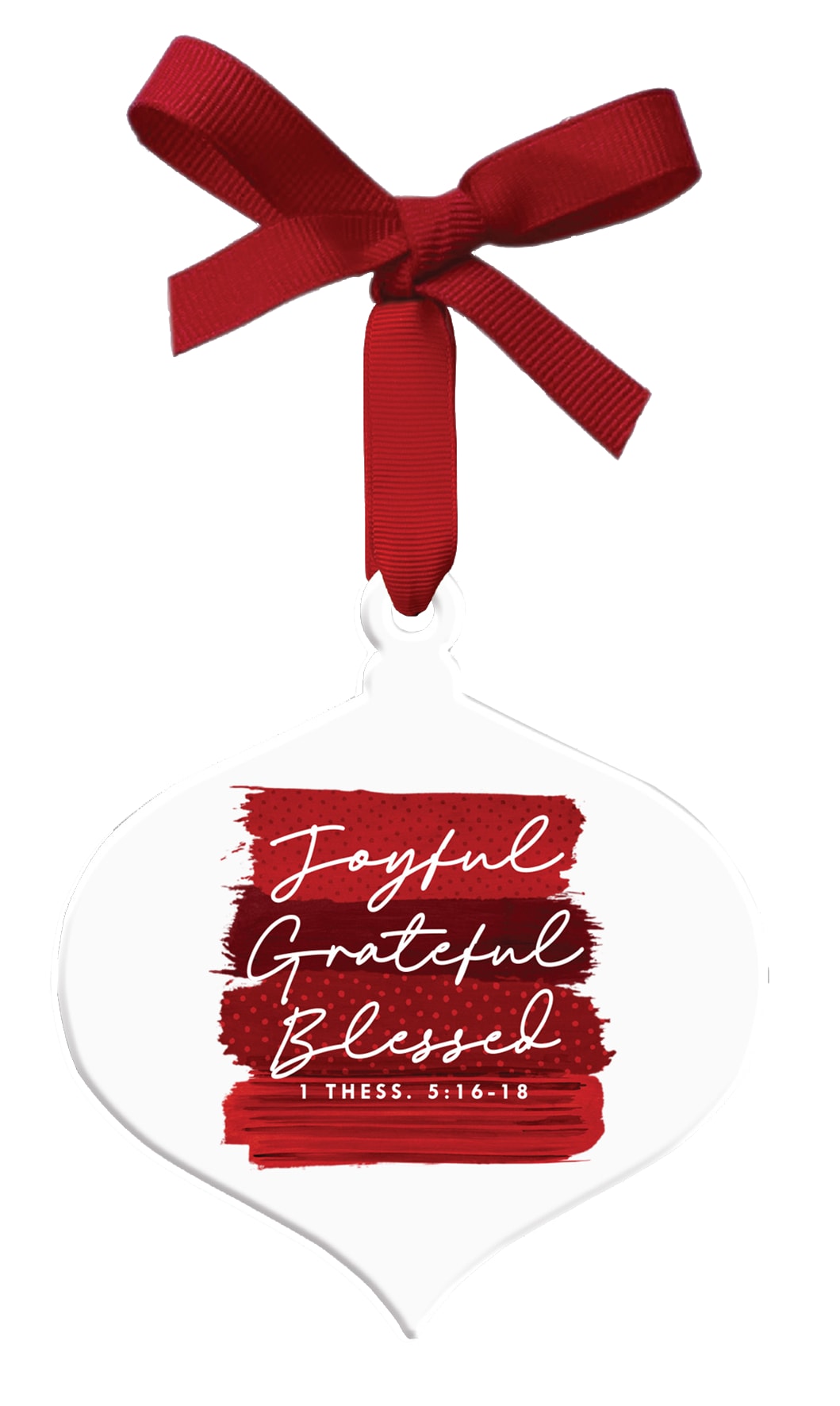Christmas Ornament: Joyful Grateful Blessed, Red Brushed Art (Ceramic)