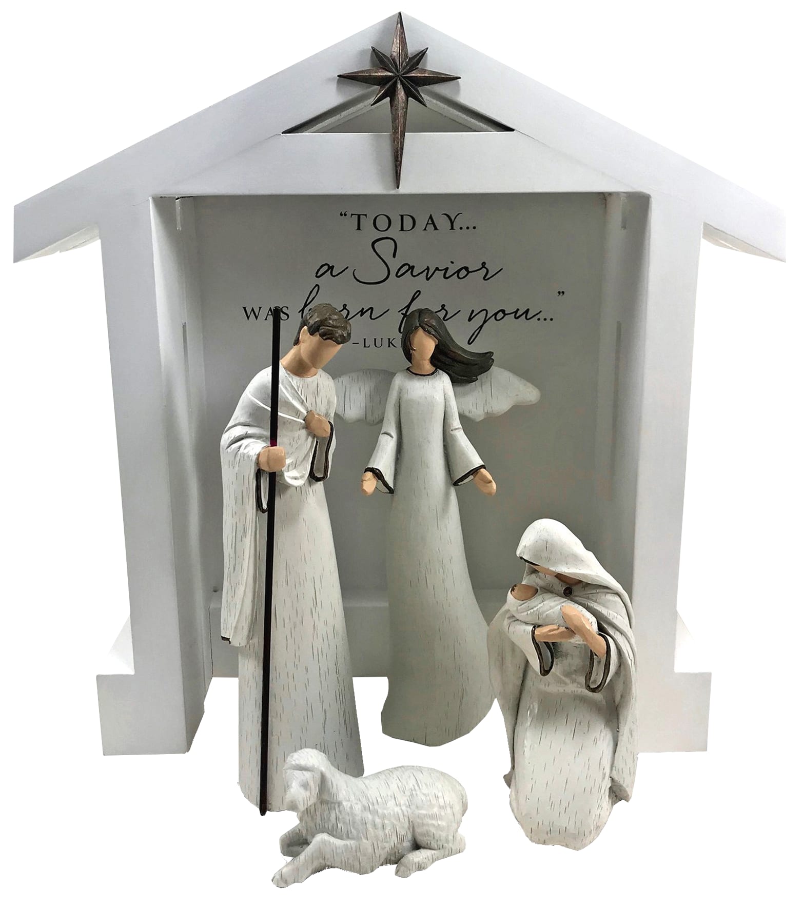 Holy Family Nativity, 5 Pieces: Tallest Figure is 184 Mm High, Creche 273 X 273 X 79