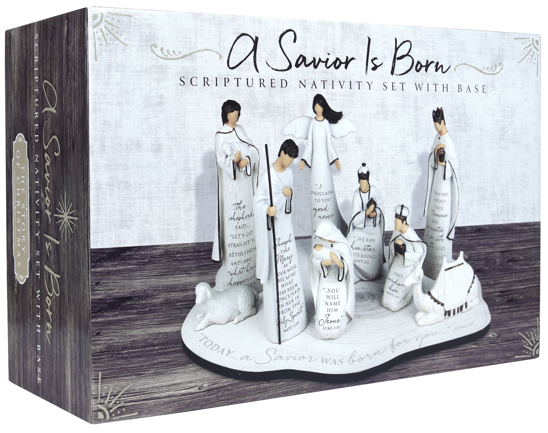 Nativity With Base, 8 Pieces: A Savior is Born, Scripture on Each Piece (Tallest Piece Is 184 Mm, Base Is 374 X 238 Mm)