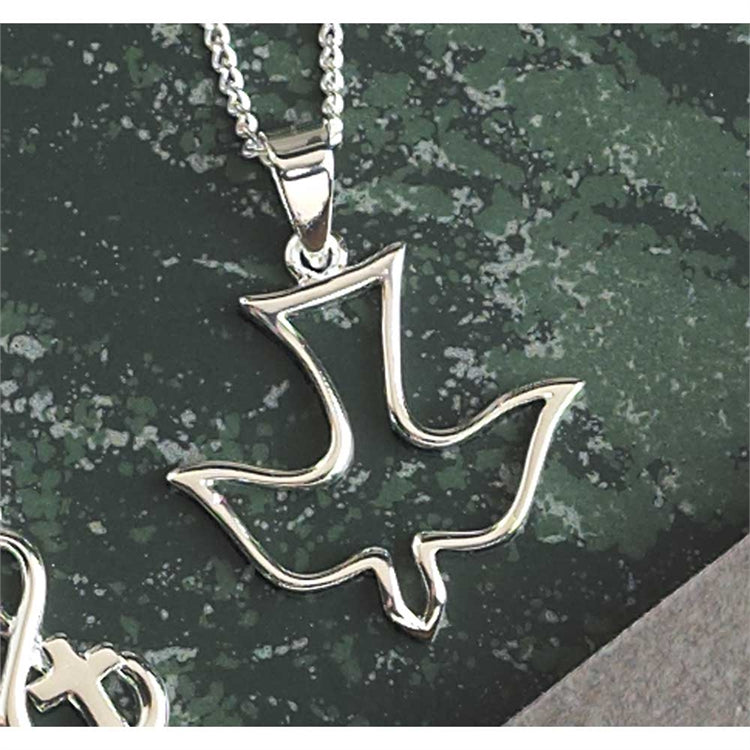 Necklace: Silver Plated Open Descending Dove on 45Cm Silver Plated Chain