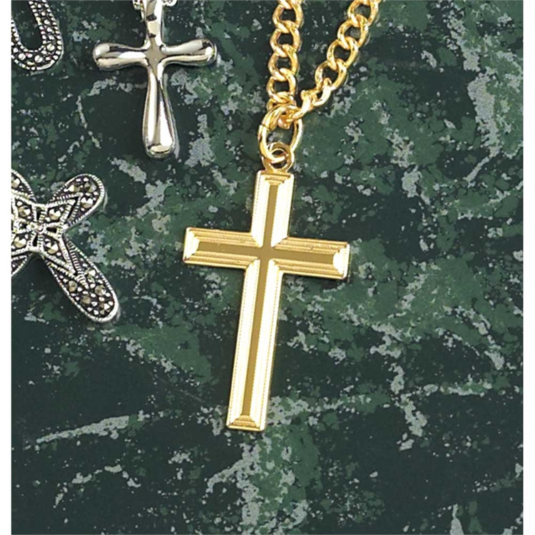 Necklace: Gold Plated Large Box Cross on 60Cm Gold Plated Chain