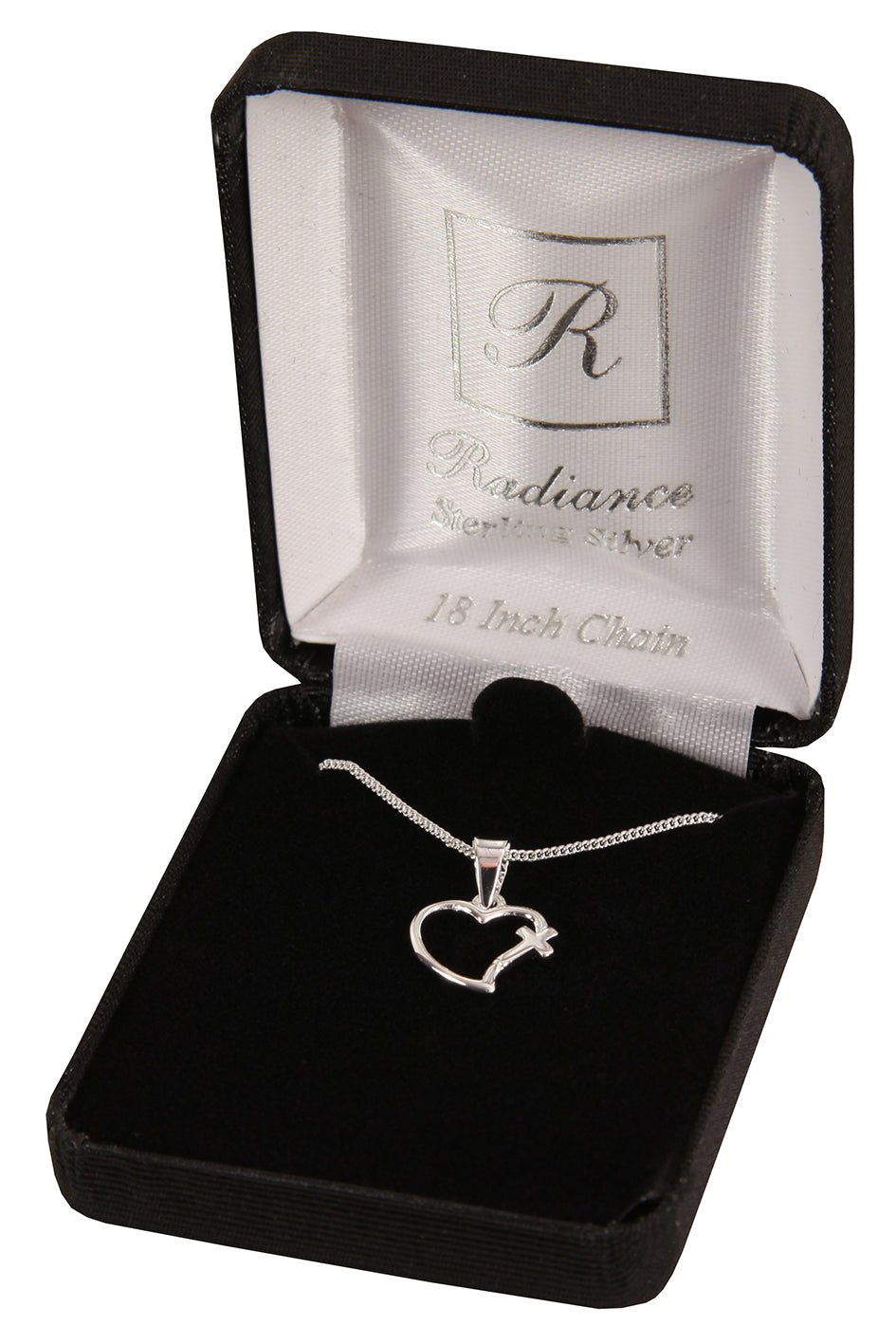Necklace: Sterling Silver Open Heart With Cross on 45Cm Sterling Silver Chain