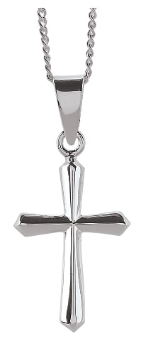 Necklace: Sterling Silver Small Beveled Cross on 45Cm Sterling Silver Chain