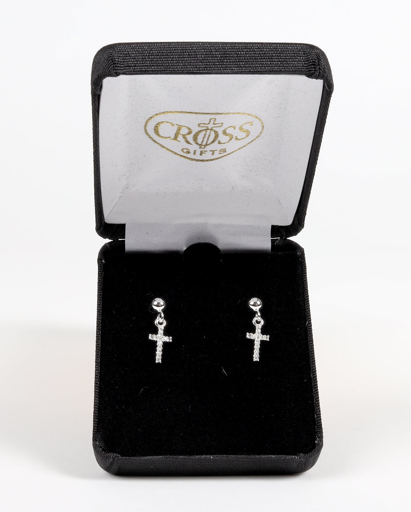 Earrings: Silver Plated Cubic Zirconia Cross Earrings With Sterling Silver Posts