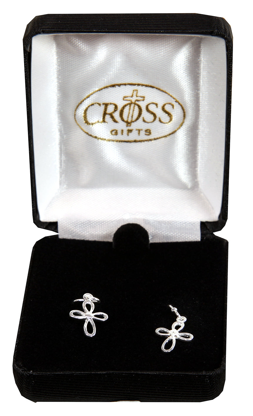 Earrings: Silver Plated Petal Cross Earrings With Cubic Zirconias on Sterling Silver Wires