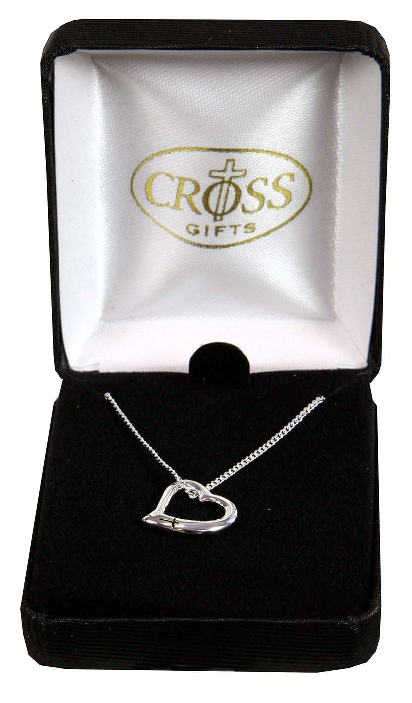 Necklace: Silver Plated Heart With Cross 45Cm Silver Plated Chain
