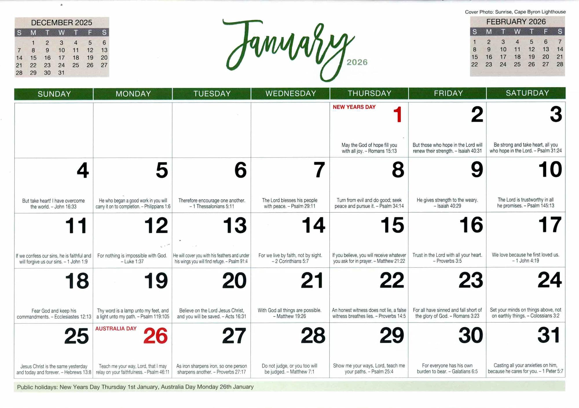 2026 Wall Calendar: Australian Bible Gems