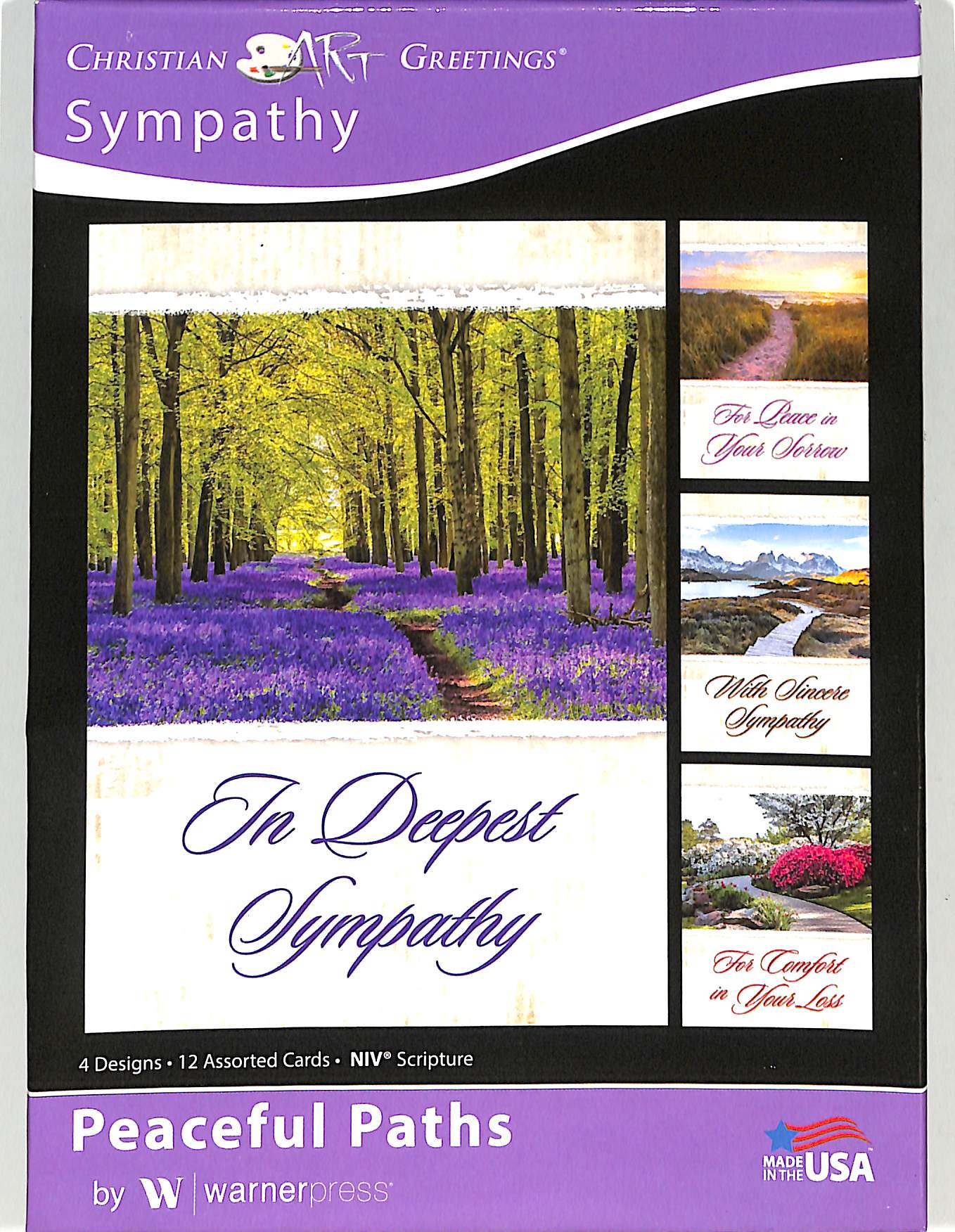 Boxed Cards: Sympathy - Peaceful Paths (4 Designs, 12 Assorted Cards, Niv)