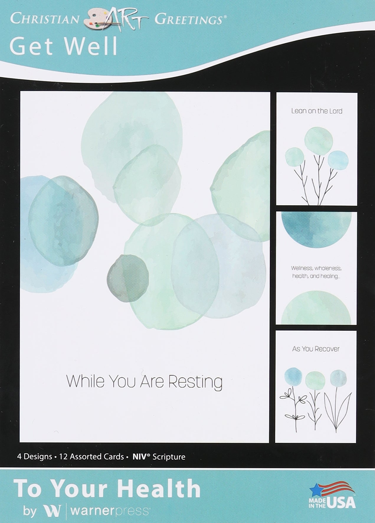 Boxed Cards: Get Well, to Your Health Watercolour Circles Blue/Green (Niv)