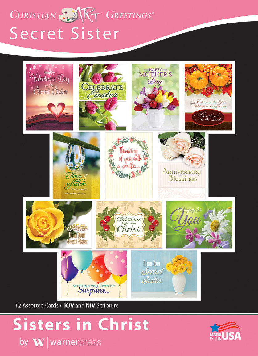 Boxed Cards: Secret Sister - Sisters in Christ KJV & NIVR  (12 cards, 3 each of 4 designs)