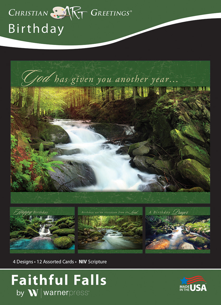 Boxed Cards: Birthday - Faithful Falls NIVR (12 cards, 3 each of 4 designs)