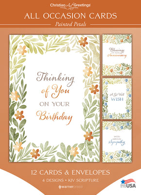 Boxed Cards All Occasion: Painted Petals, KJV (12 cards/envelops, 3 each of 4 designs)