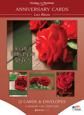 Boxed Cards Anniversary: Love Blooms, KJV (12 cards/envelops, 3 each of 4 designs)