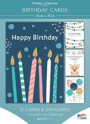 Boxed Cards Birthday: Make a Wish, NIV (12 cards/envelops, 3 each of 4 designs)