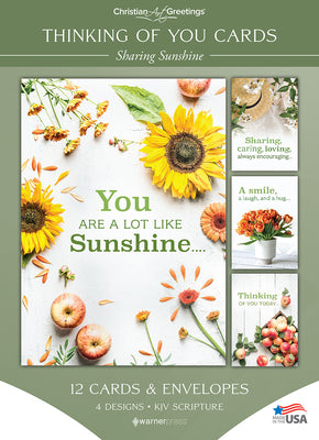 Boxed Cards Thinking of You: Sharing Sunshine, KJV (12 cards/envelops, 3 each of 4 designs)