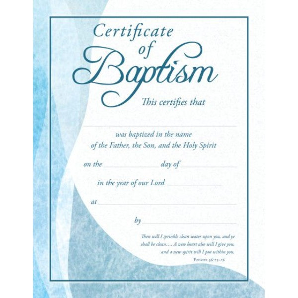 Certificate: Baptism Blue, Foil Embossed (Ezekiel 36:25–26)