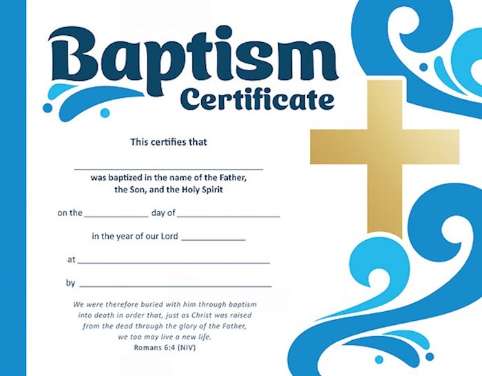 Certificate: Baptism Gold, Foil Embossed (Romans 6:4 (NIV)