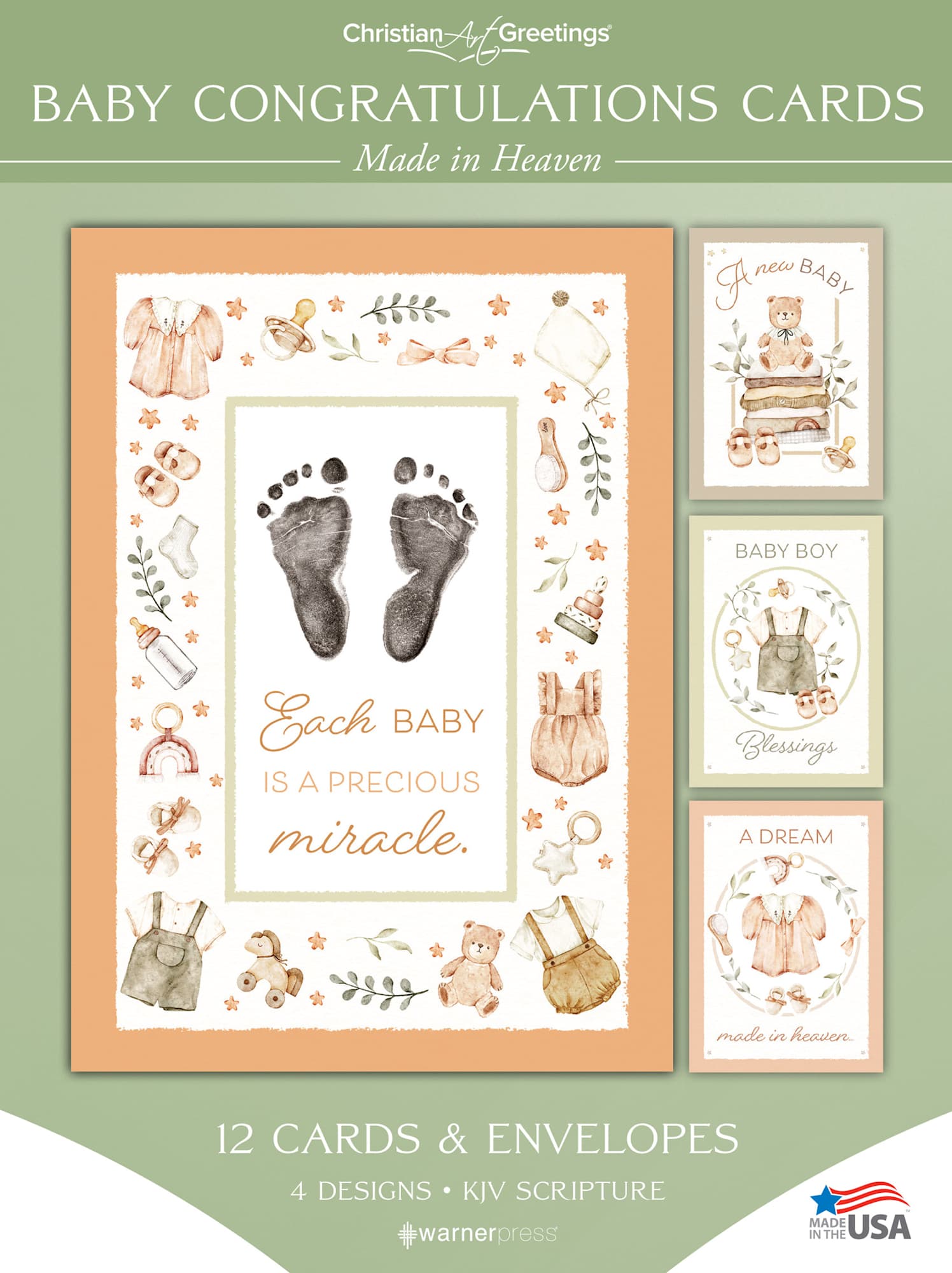 Boxed Cards Baby Congratulations: Made in Heaven (KJV, 12 cards/envelops, 3 each of 4 designs)