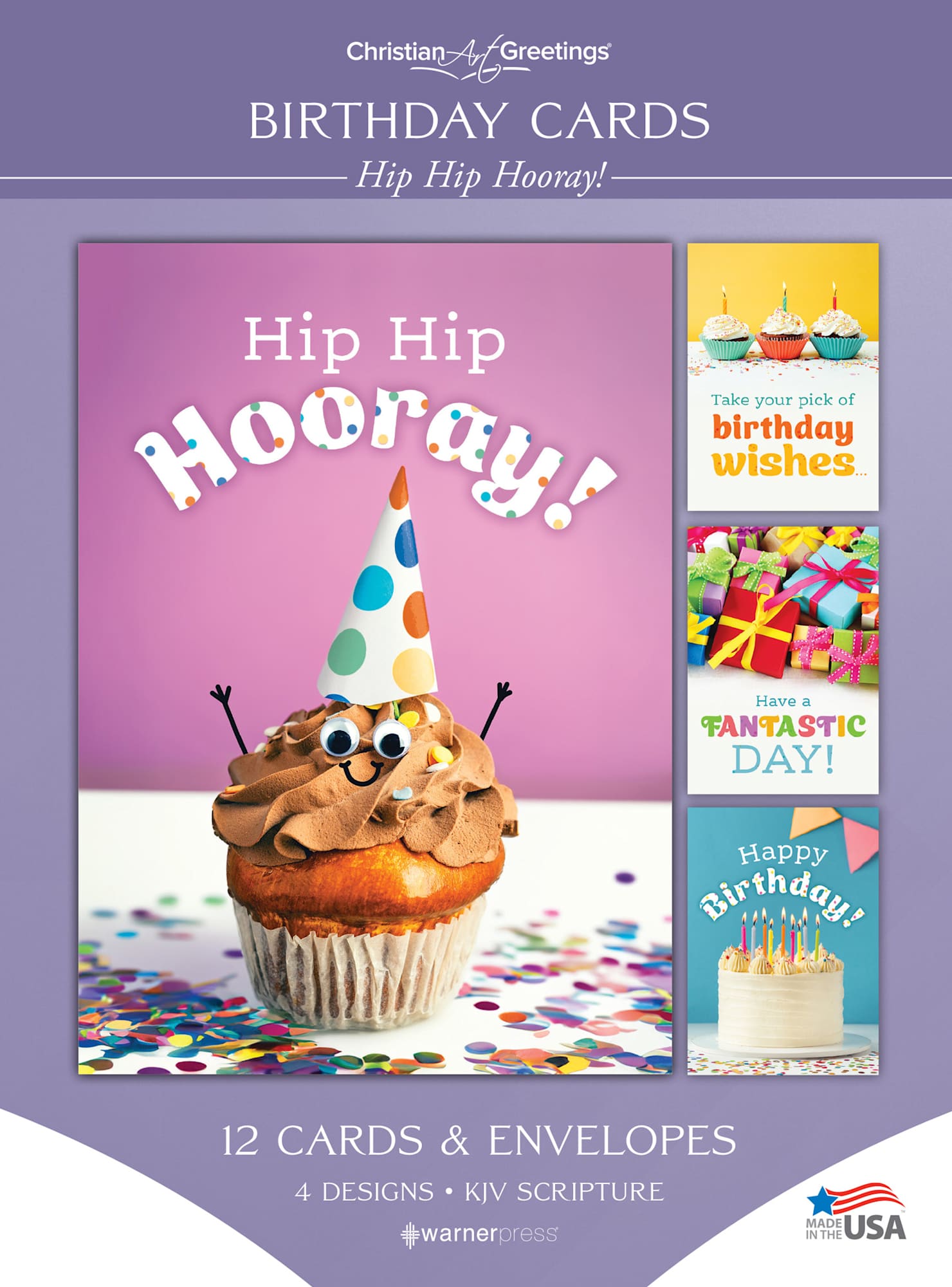 Boxed Cards Birthday: Hip Hip Hooray! (KJV, 12 cards/envelops, 3 each of 4 designs)