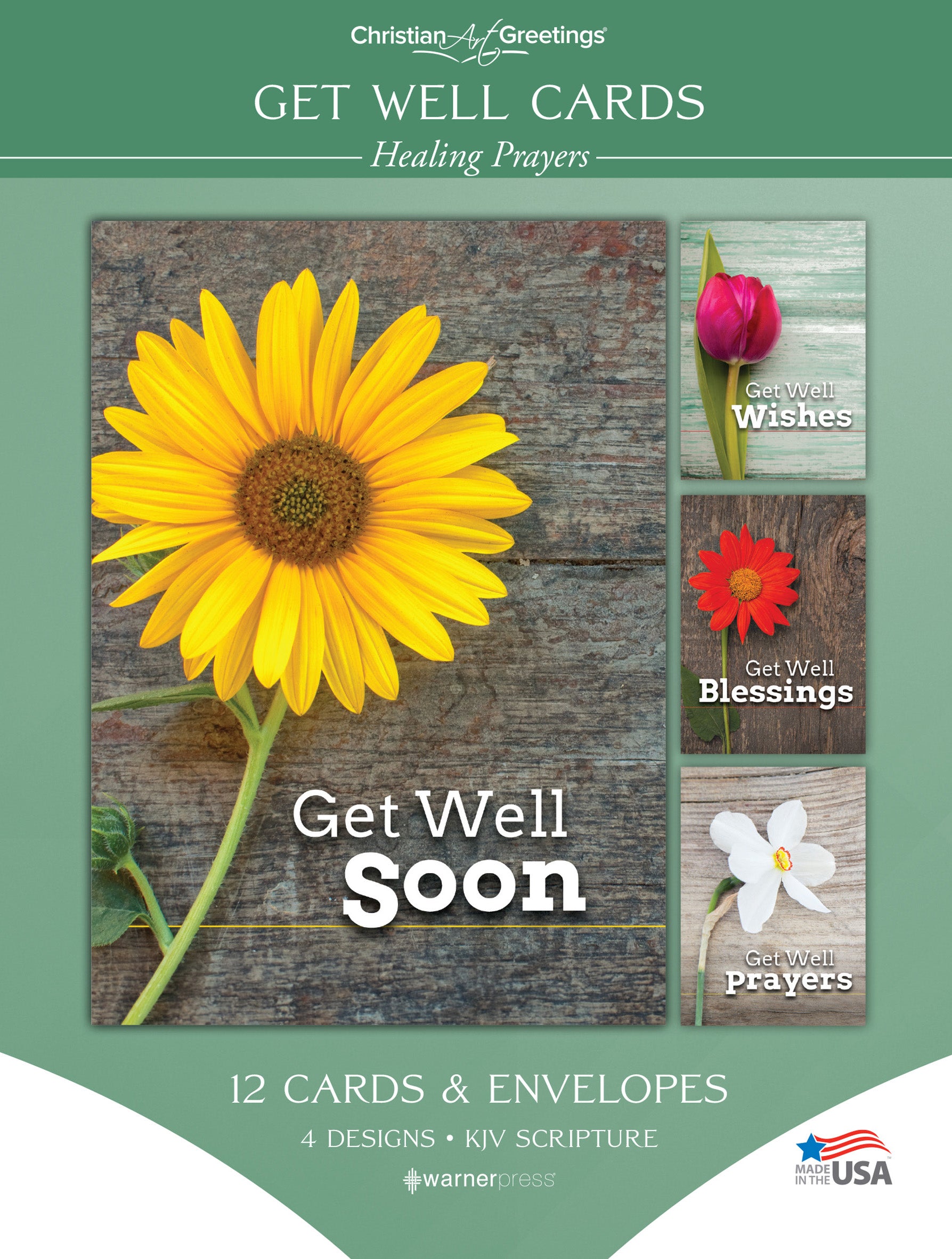 Boxed Cards Get Well: Healing Prayers (KJV, 12 cards/envelops, 3 each of 4 designs)