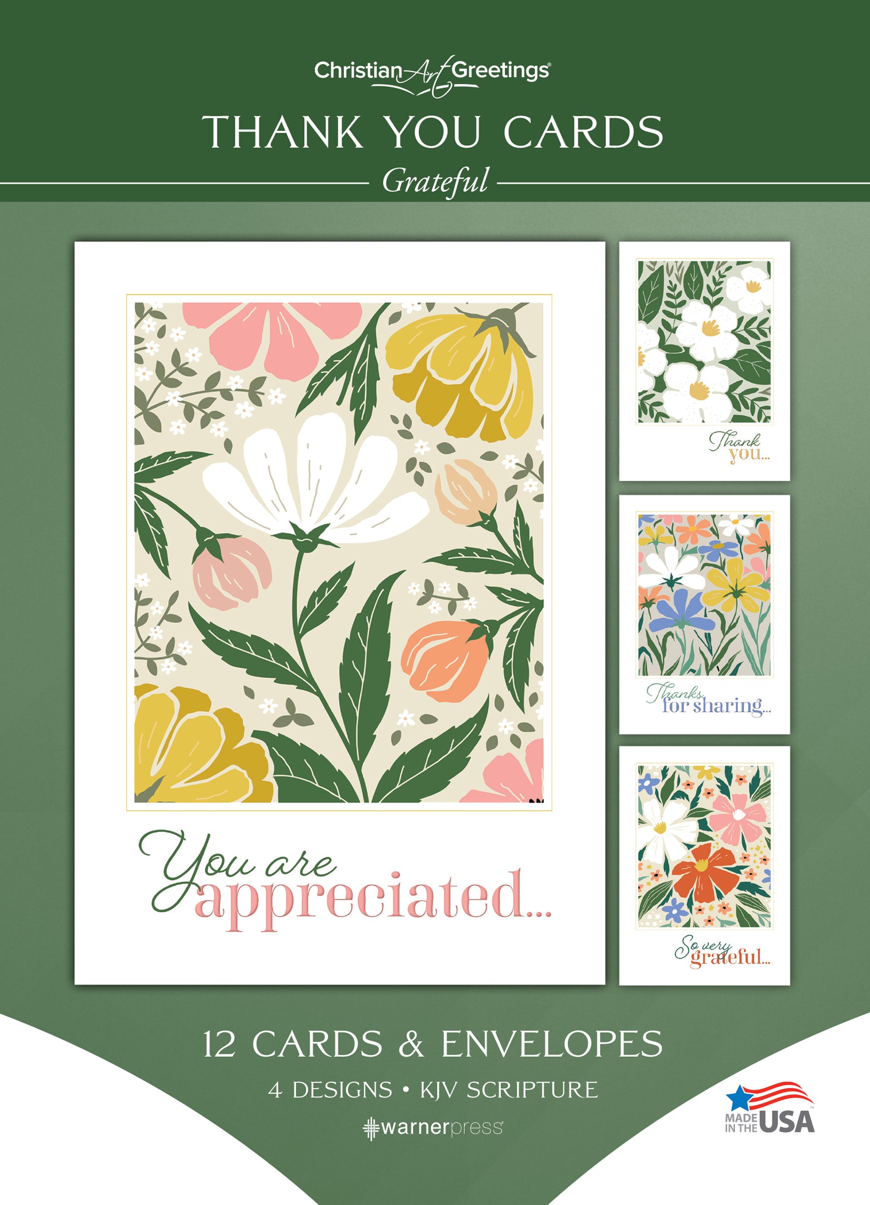 Boxed Cards Thank You: Grateful (KJV, 12 cards/envelops, 3 each of 4 designs)