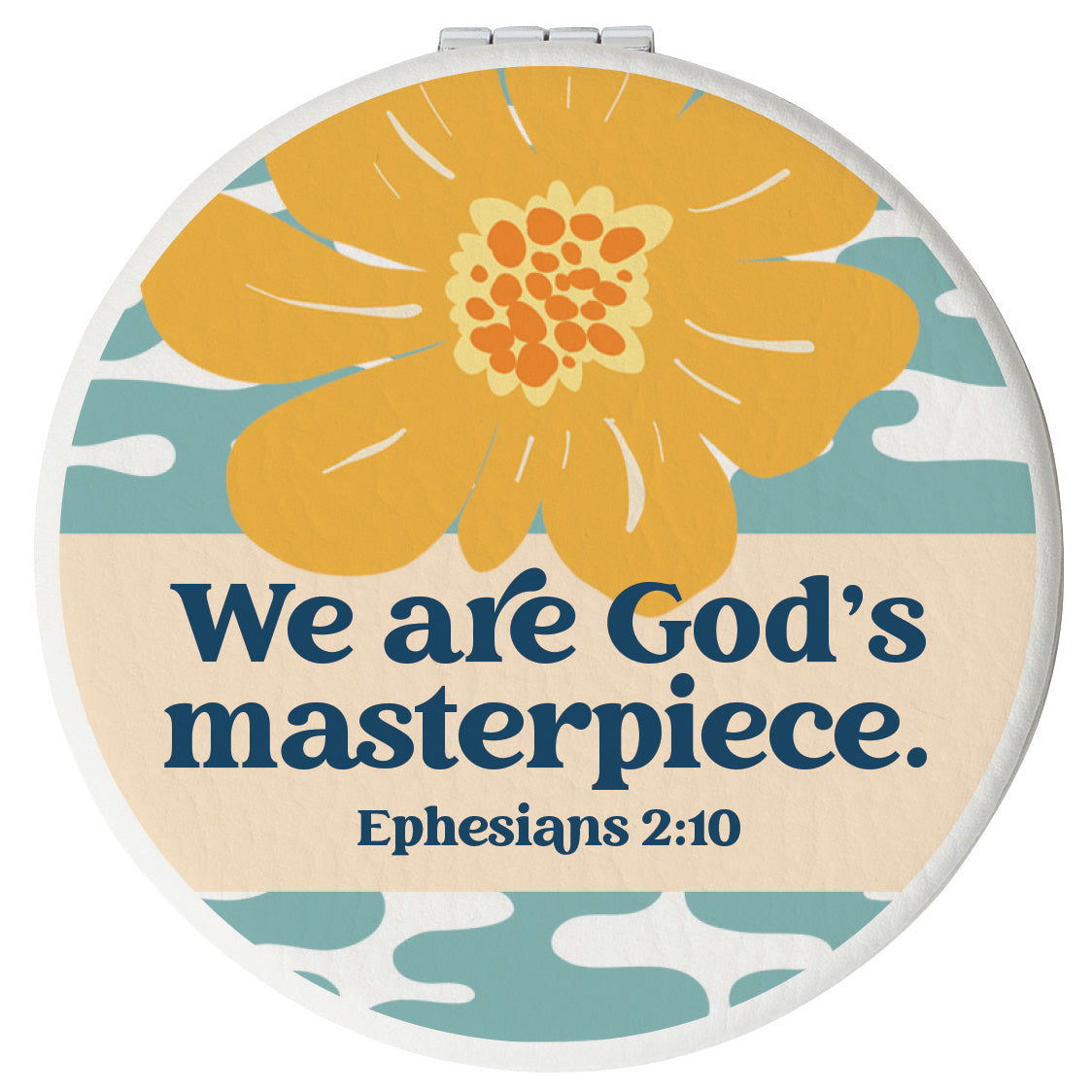 Compact Mirror: We Are God's Masterpiece, Blue/Yellow Flower, Leatherette