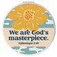 Compact Mirror: We Are God's Masterpiece, Blue/Yellow Flower, Leatherette