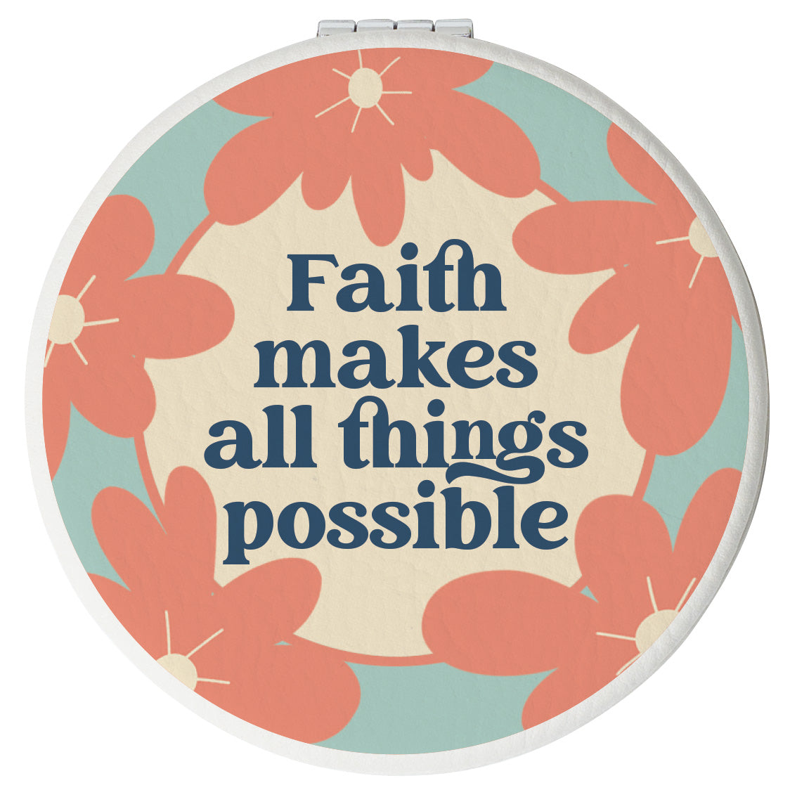 Compact Mirror: Faith Makes All Things Possible, Blue/Pink, Leatherette