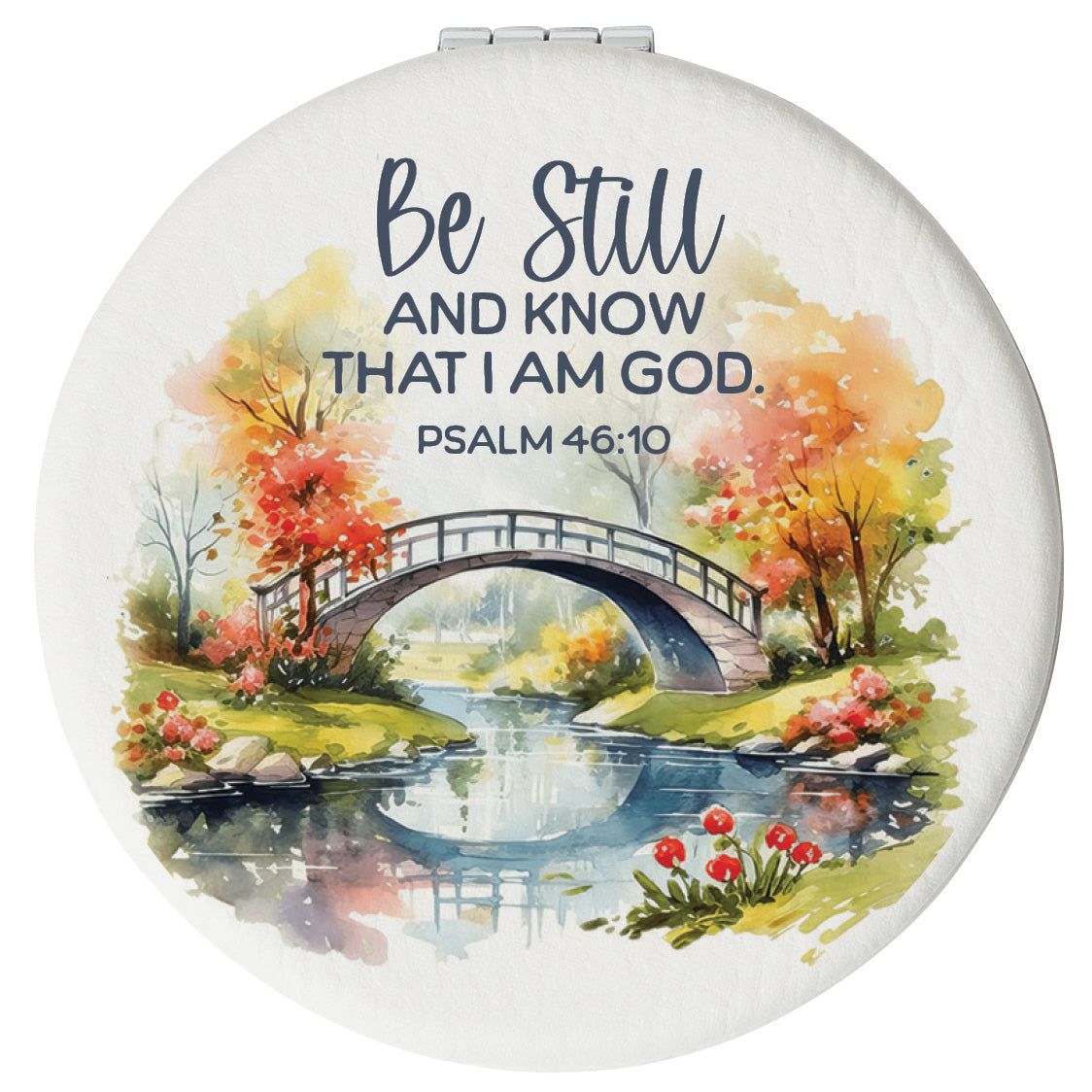 Compact Mirror: Be Still And Know, White, Leatherette
