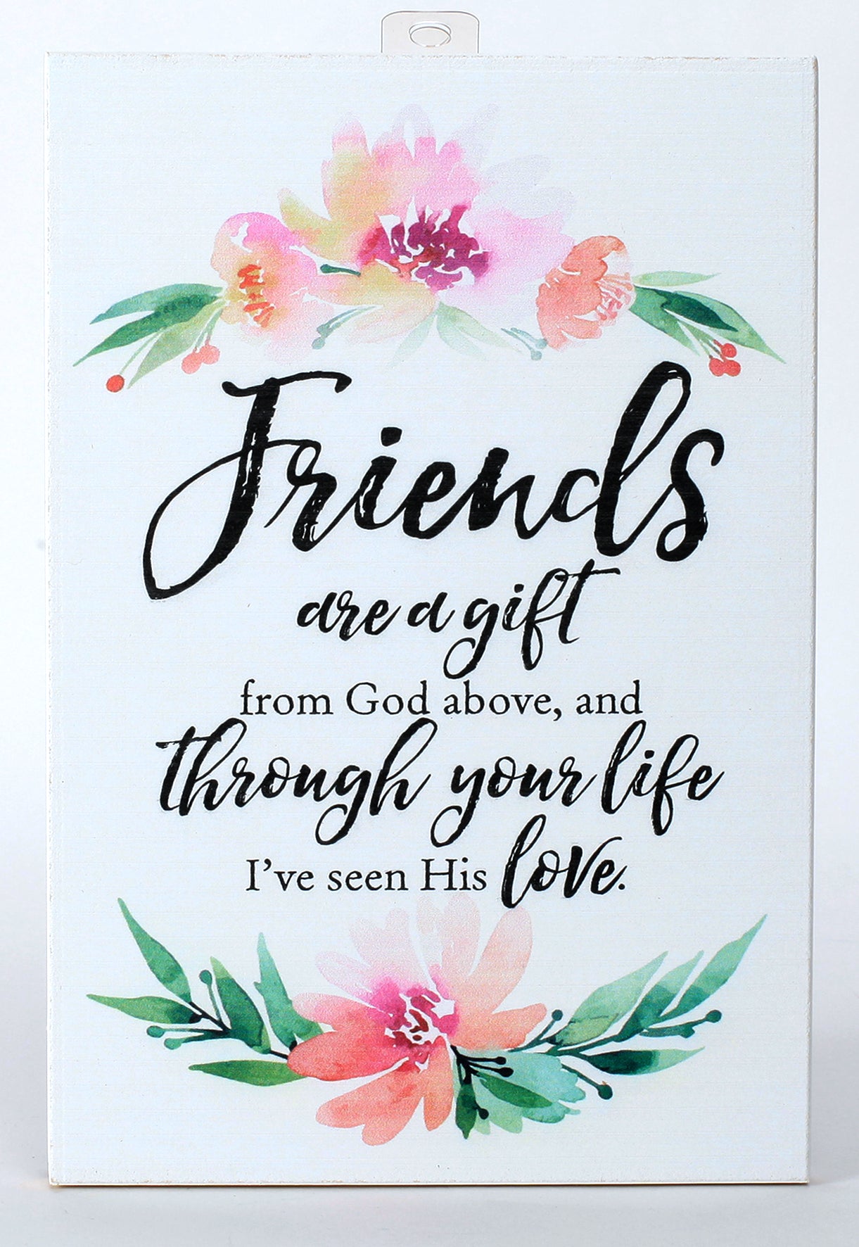 Woodland Grace Plaque: Friends Are a Gift From God Above... White/Pink Floral