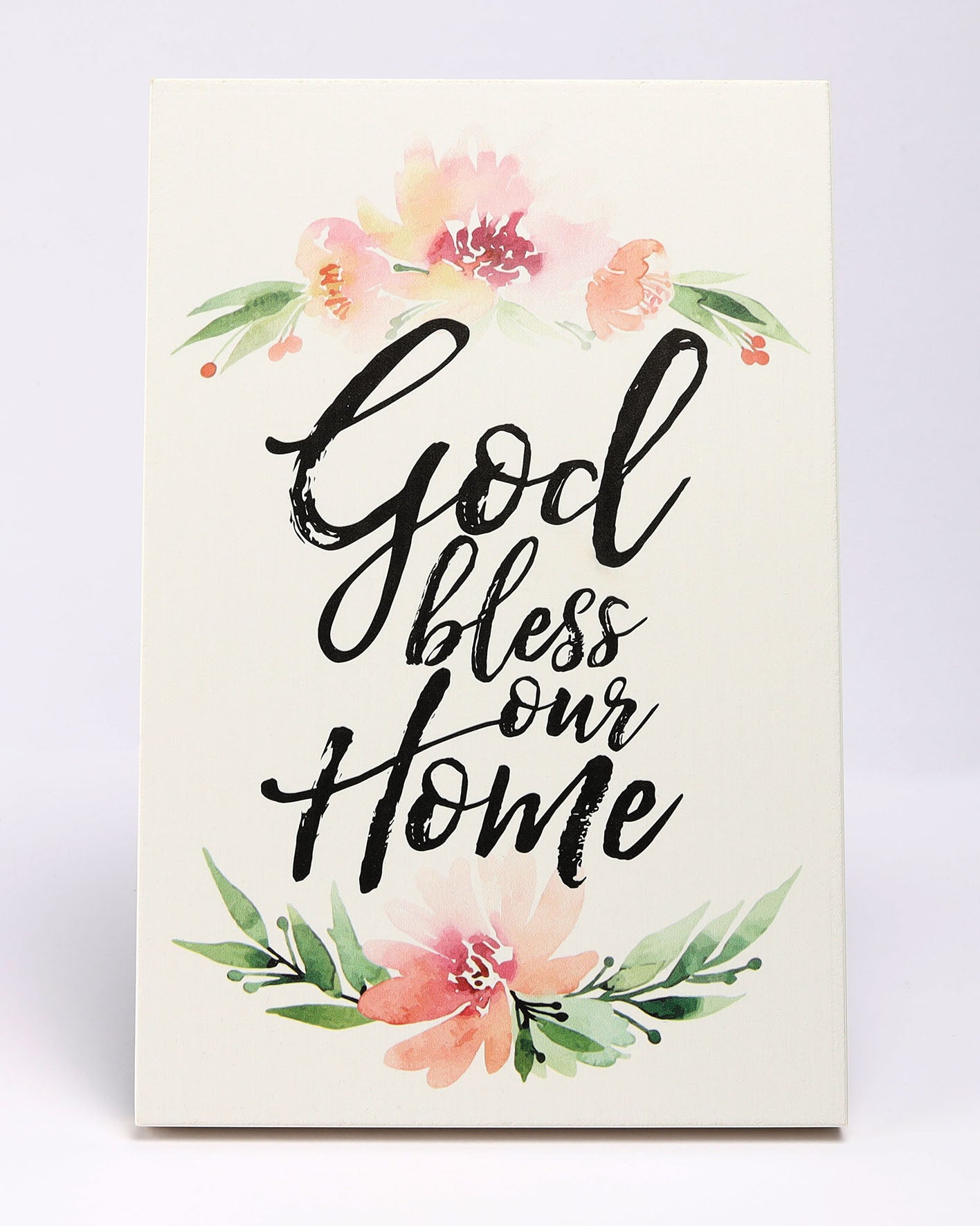 Woodland Grace Plaque: God Bless Our Home, Pink/Floral