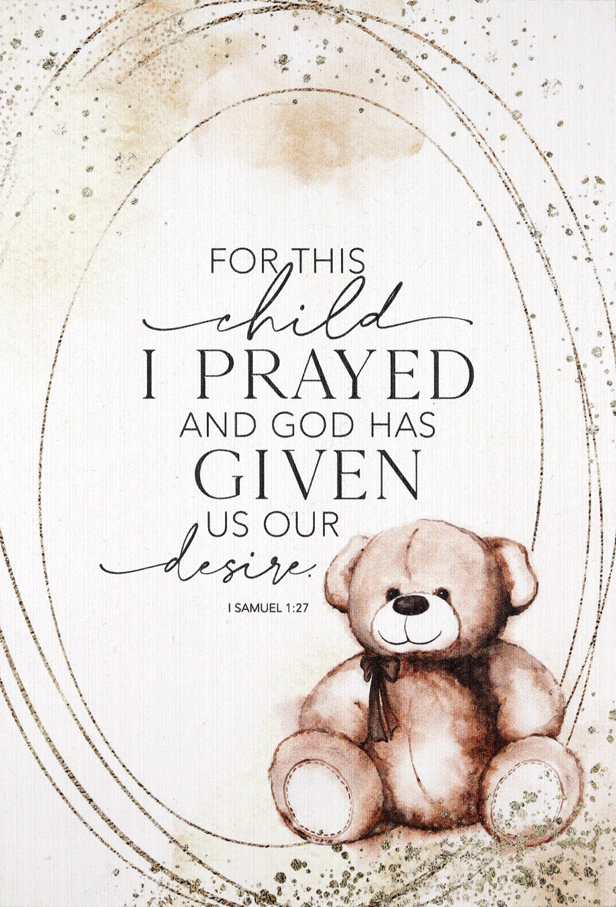 Heaven Sent Plaque: For This Child I Prayed, 1 Samuel 1:27, Teddy Bear, Mdf With Black Vinyl Edge