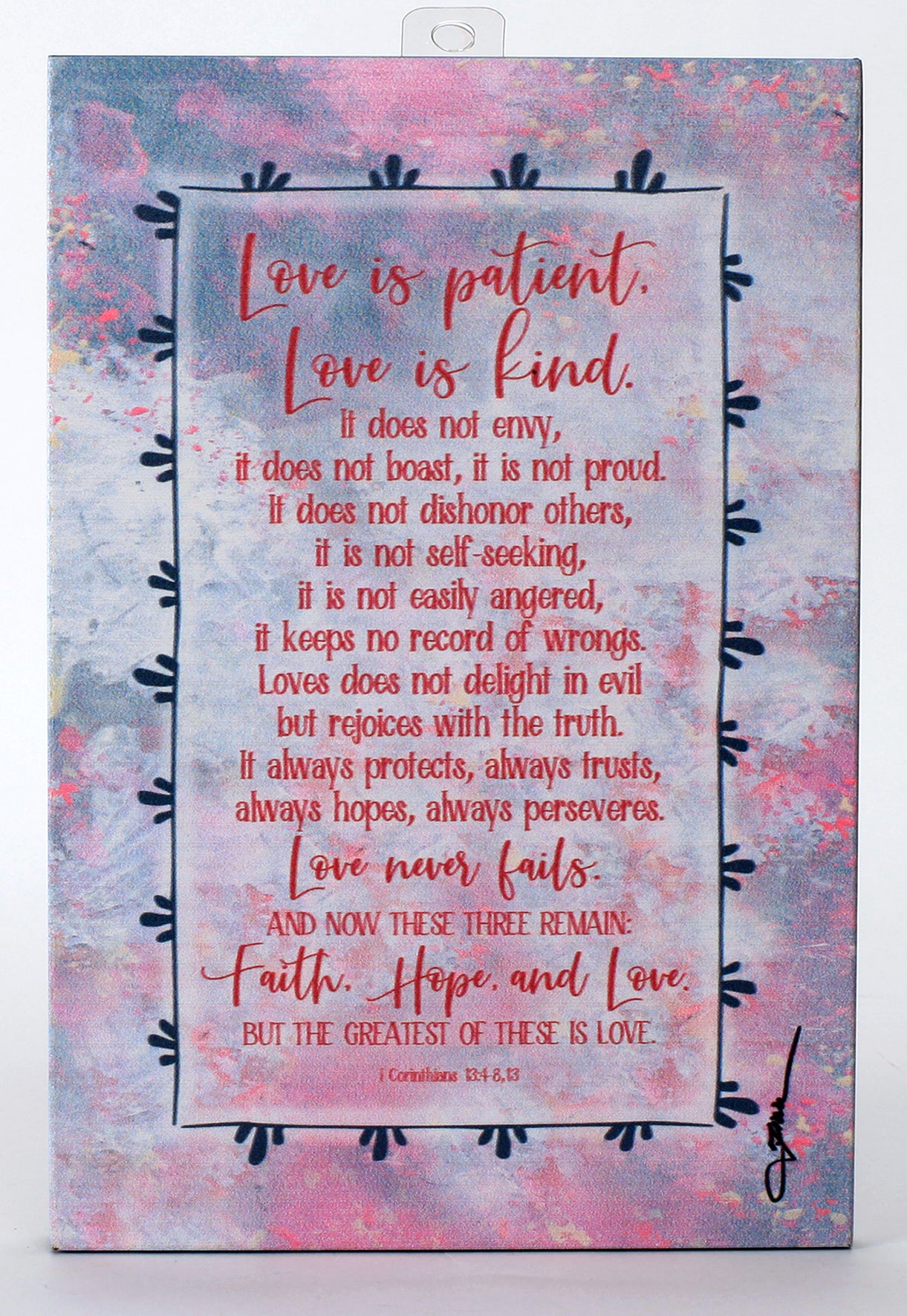 Whispers of the Heart Plaque: Love is Patient, Love is Kind... Pink