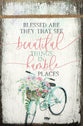 Timeless Twine Accented Plaque: Beautiful, Humble, Bicycle With Flower Basket, Mdf With Natural Edge
